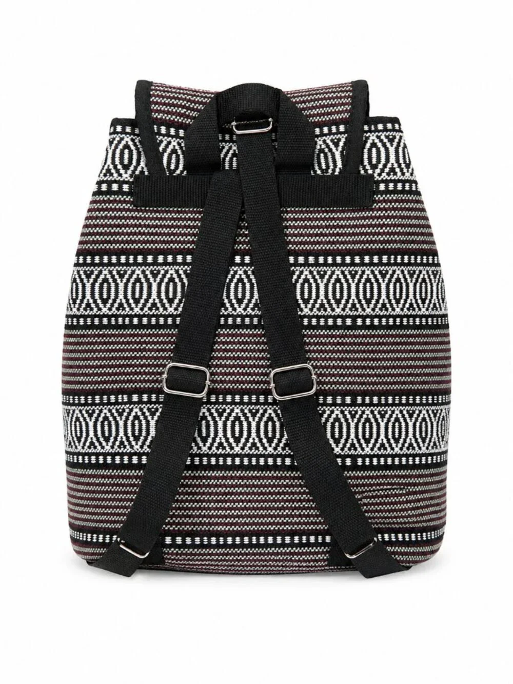 Boho Woven Backpack Red Green White Black Tribal Pattern India Drawstring Bag